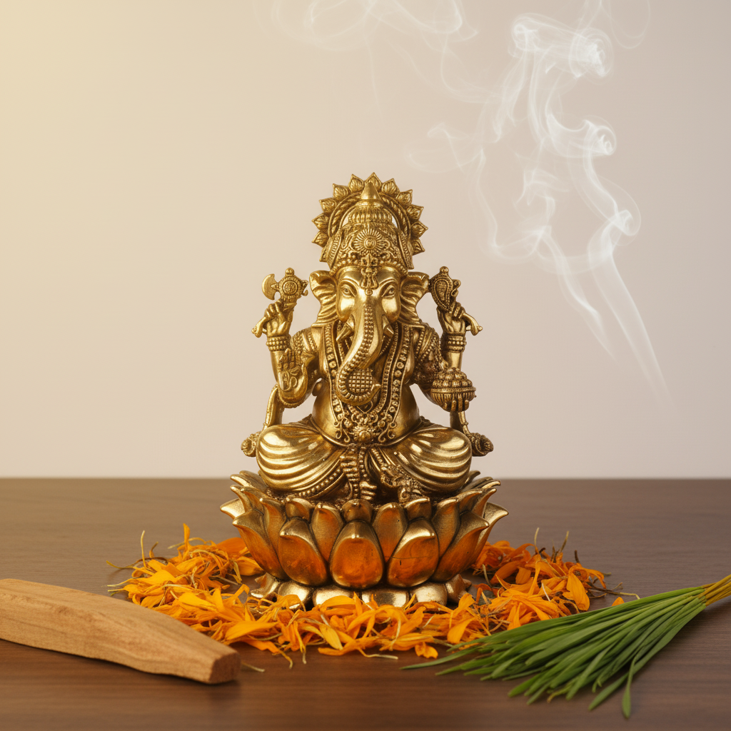 Antique Brass Lord Ganesha Idol – Premium Lotus Base Ganpati