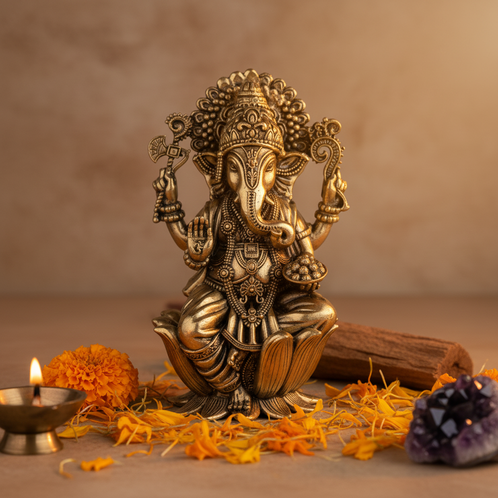 Fine Brass Sitting Ganesha Idol for Home Décor