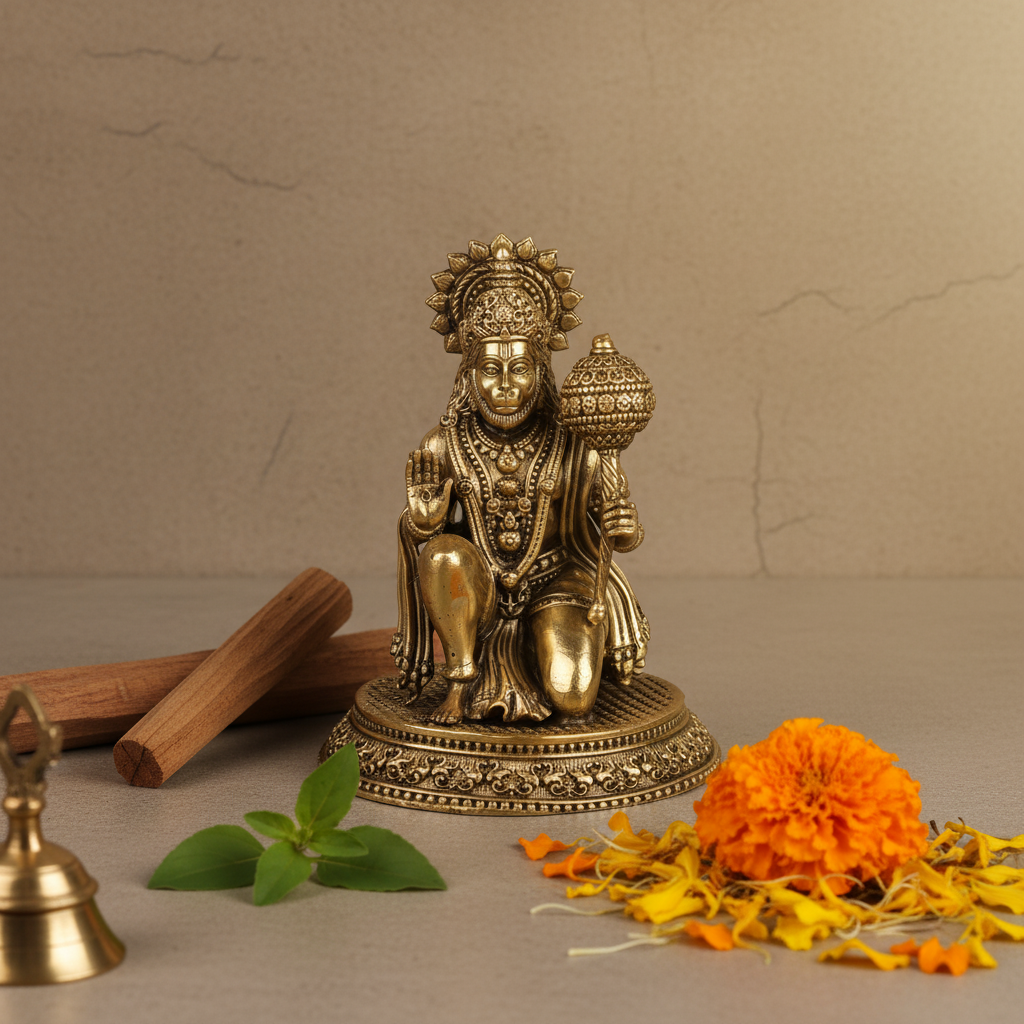 Fine Brass Hanuman Idol with Gada – Medium Size