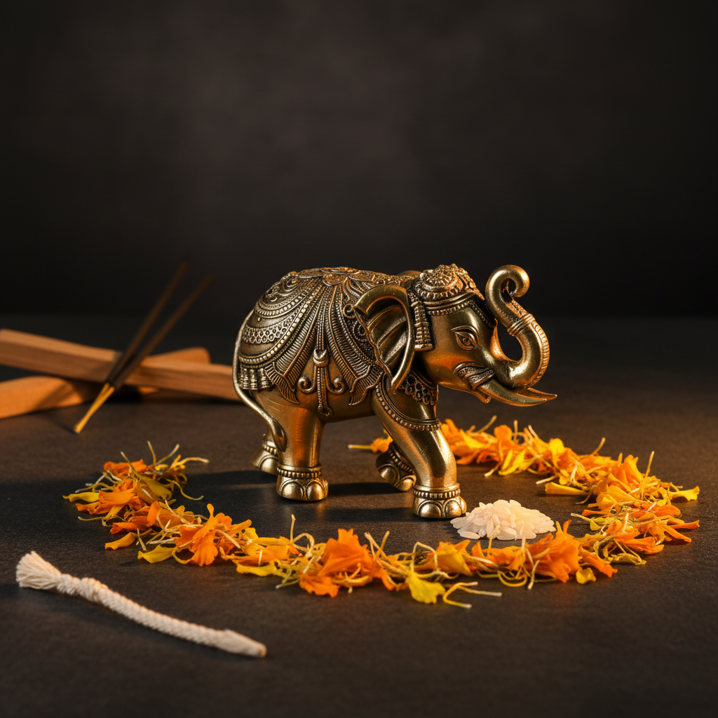Antique Brass Elephant Idol | Fine Brass Elephant for Good Luck