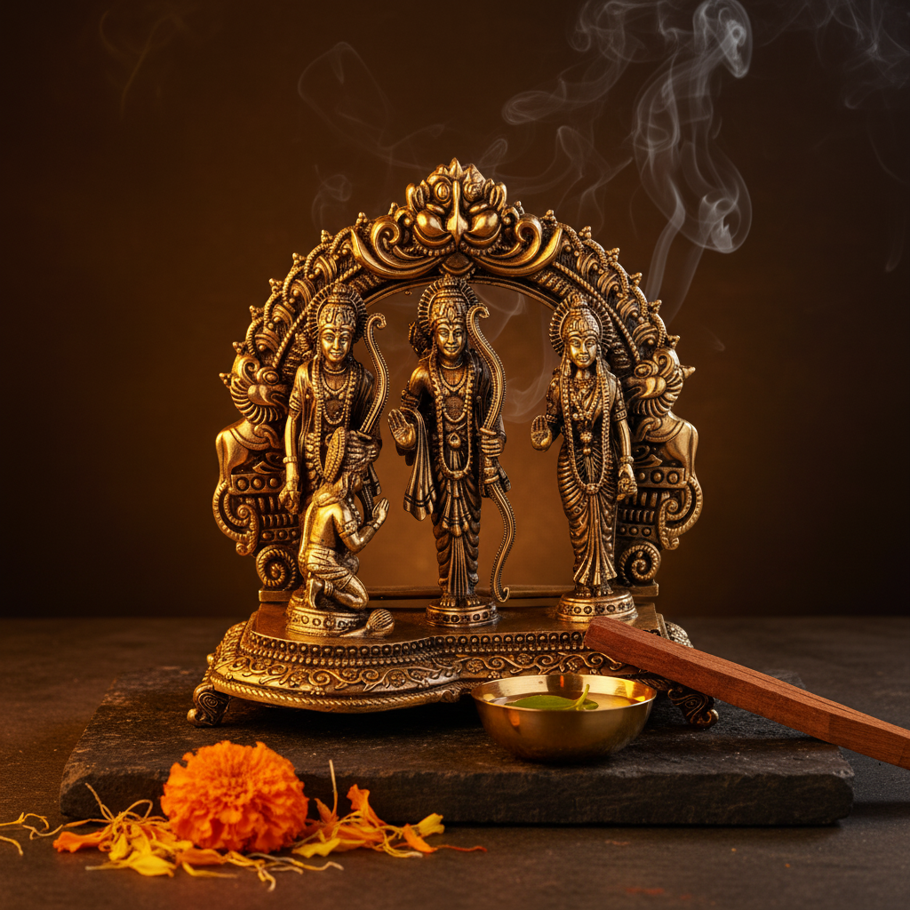 Fine Brass Ram Darbar Idol with Hanuman ji – Medium Size