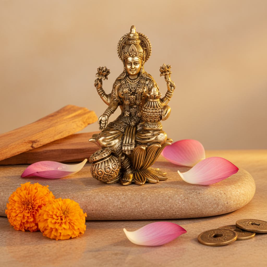 Antique Brass Lakshmi Idol with Kalash – Maa Laxmi Murti