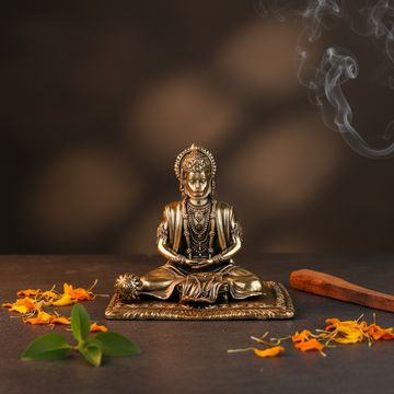 Antique Brass Meditating Hanuman Idol – Premium Fine Brass Murti