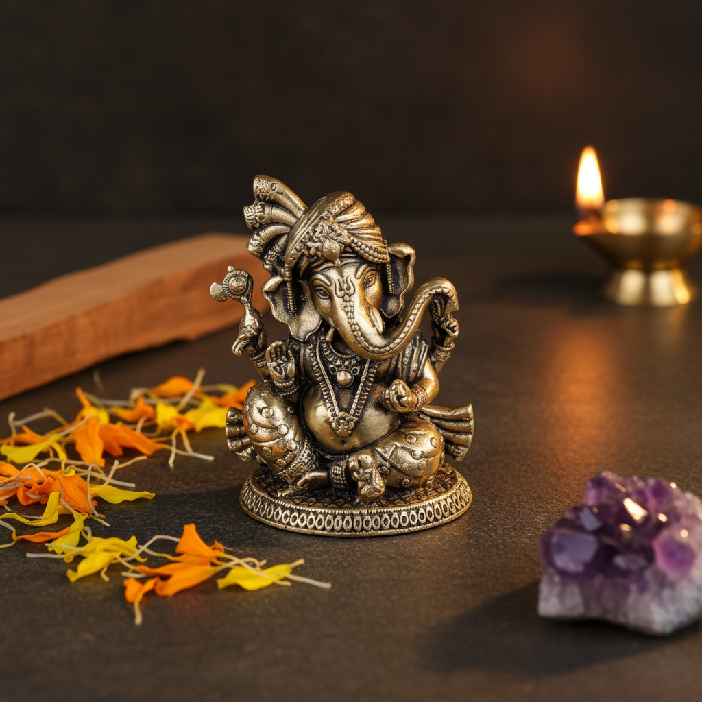 Mini Antique Brass Ganesh Idol – Small Ganpati Murti