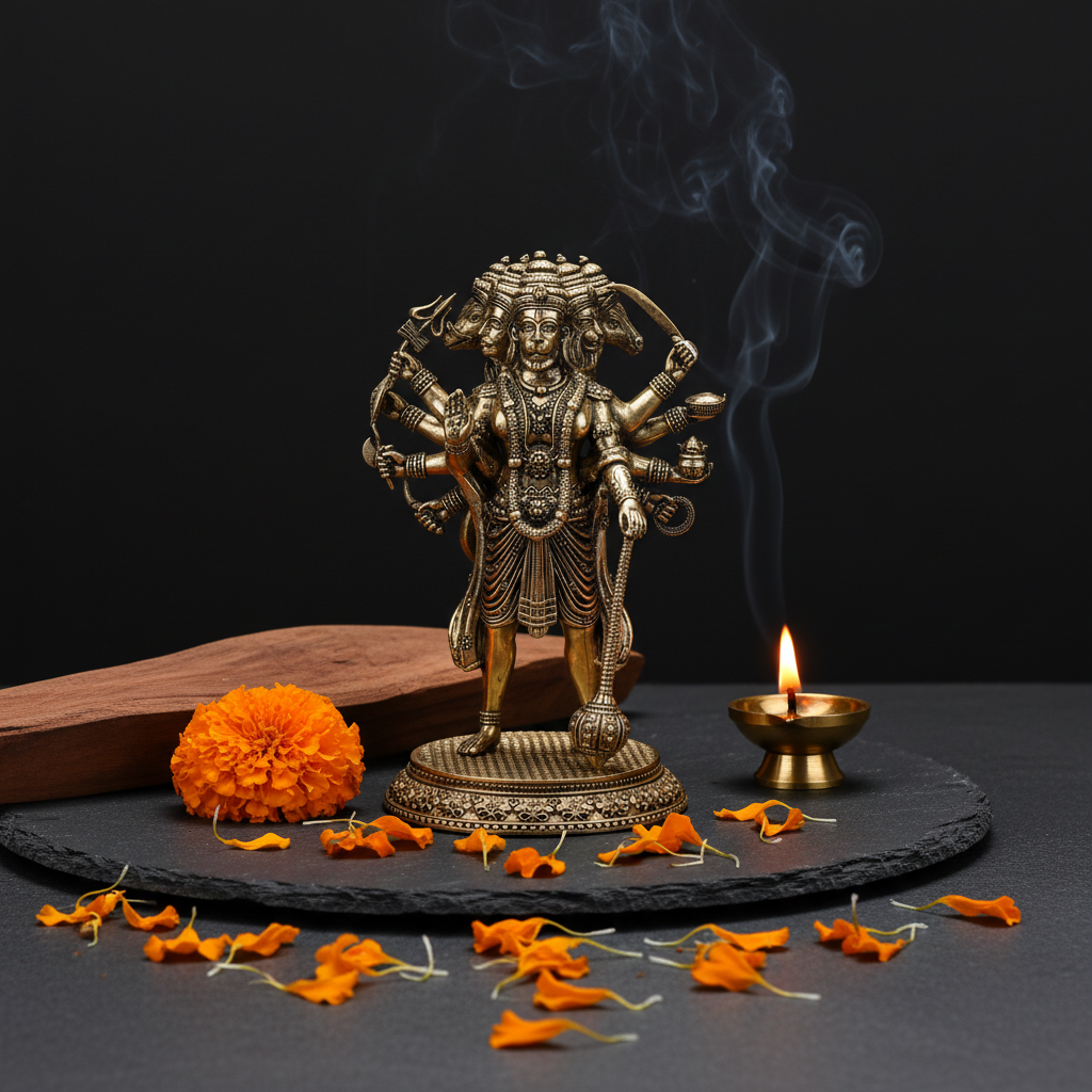 Fine Brass Panchmukhi Hanuman Idol for Home & Office Décor