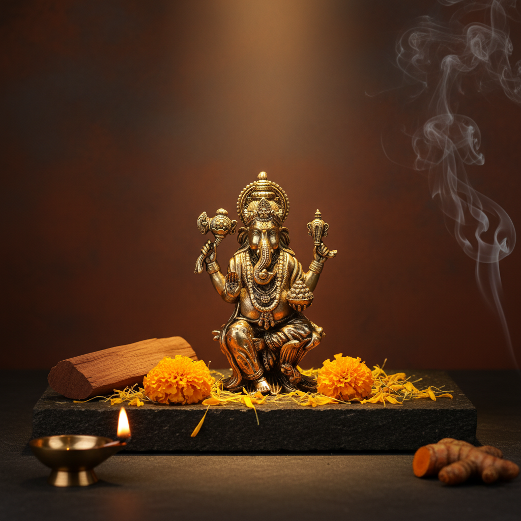 Antique Brass Ganesha Idol – Ganpati Murti for Pooja