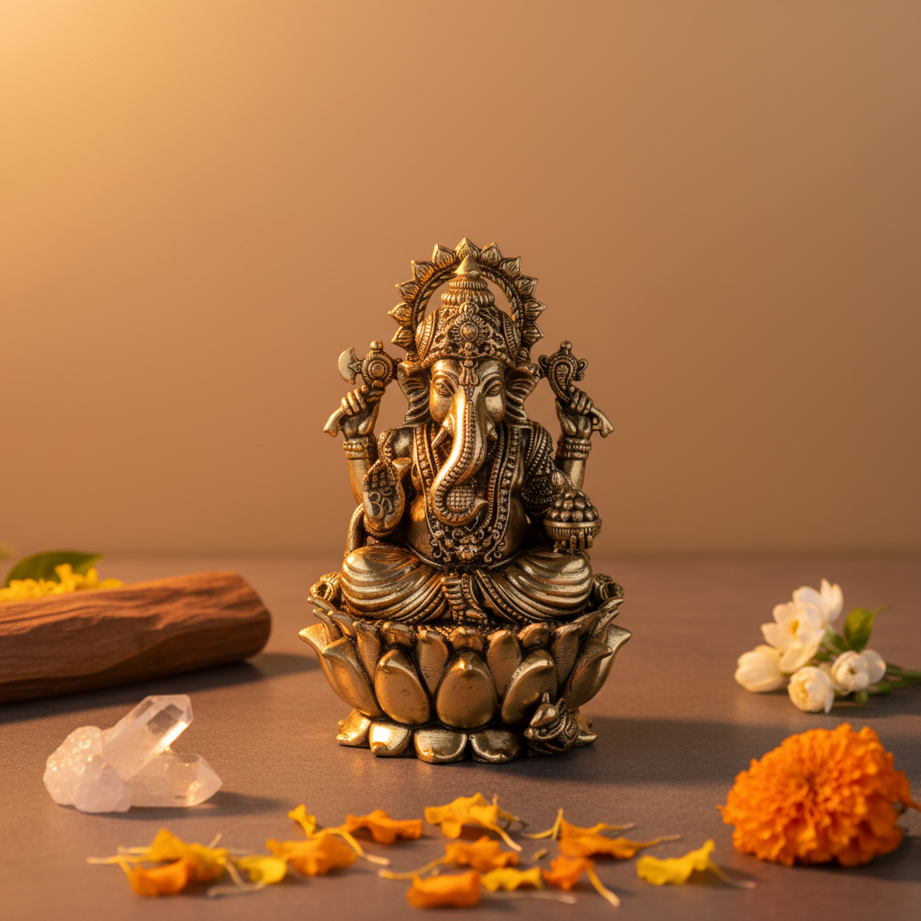 Mini Antique Brass Ganesha Idol – Ganpati Murti for Pooja & Décor