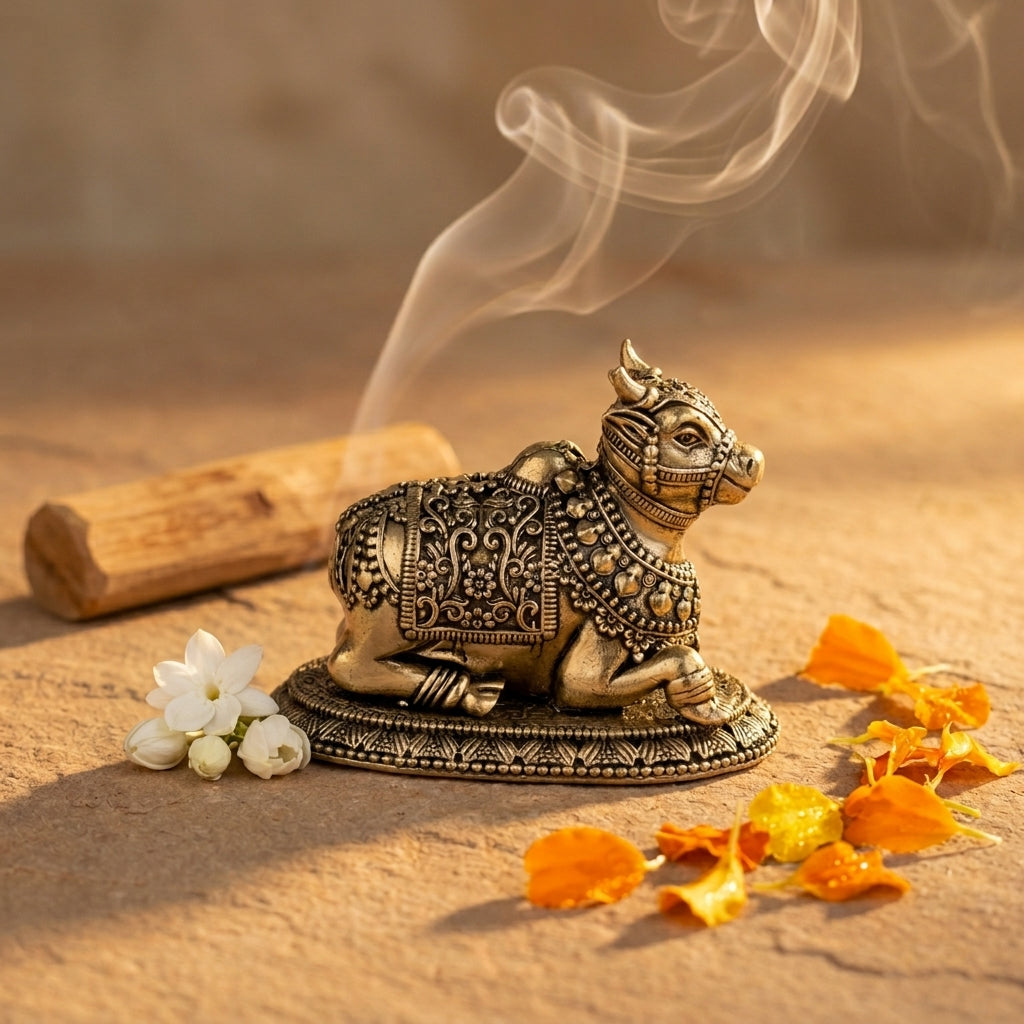 Antique Brass Nandi Bull Idol | Fine Brass Nandi Murti for Shiva Worship