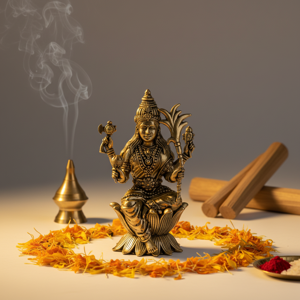 Antique Brass Goddess Rajarajeshwari Idol | Fine Brass Tripura Sundari Murti