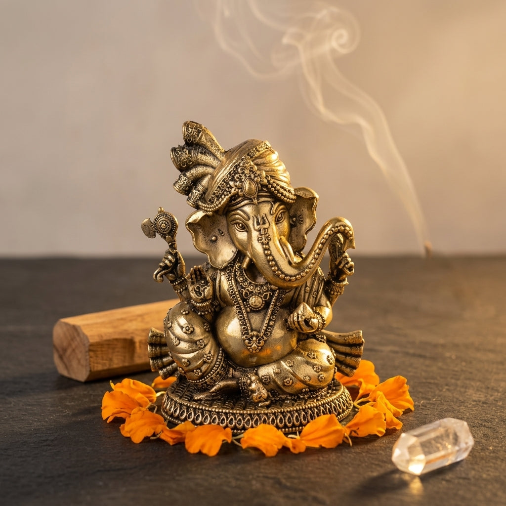 Antique Brass Lord Ganesha Idol Sitting | Ganpati Murti for Pooja