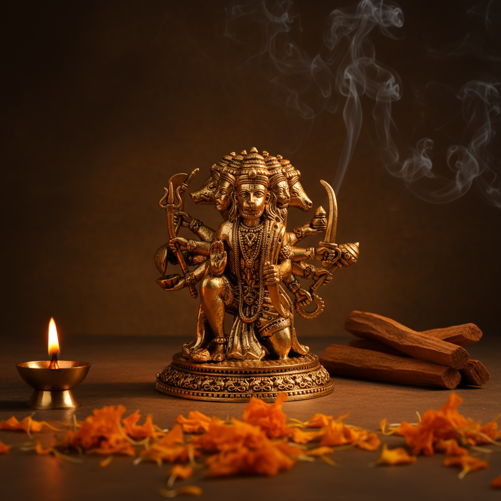 Antique Brass Panchmukhi Hanuman Idol | Fine Brass Hanuman Murti