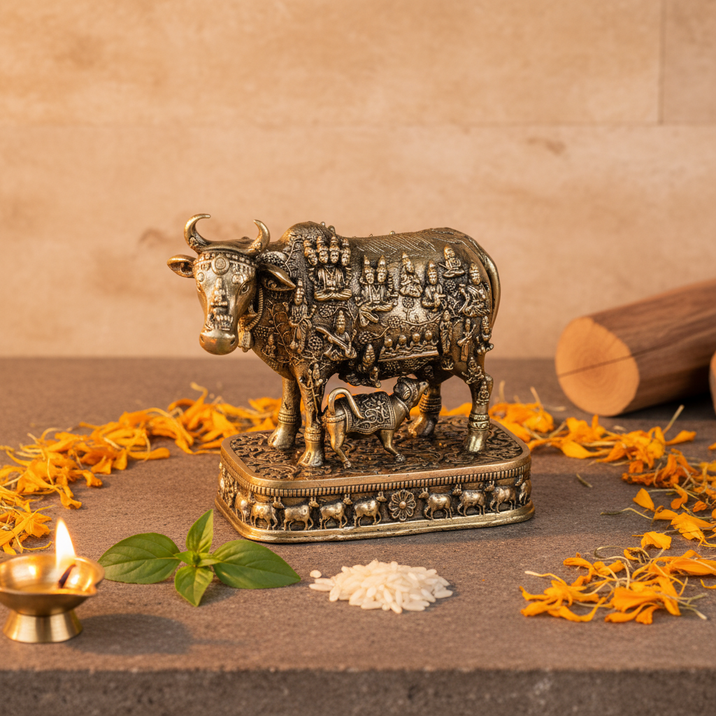 Antique Brass Cow & Calf Idol
