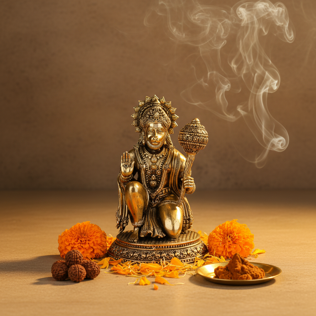 Antique Brass Hanuman Idol – Blessing Pose Statue