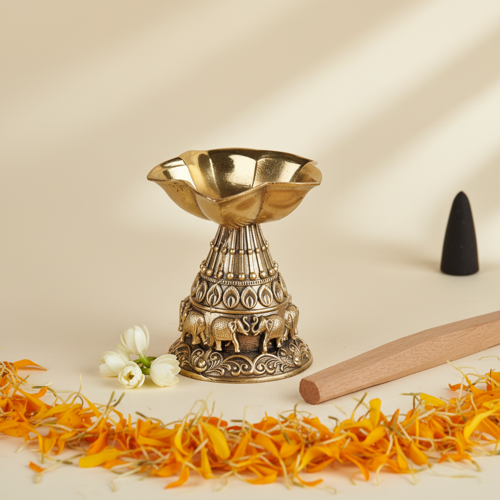 Fine Brass Designer Diya – Decorative Pooja Oil Lamp