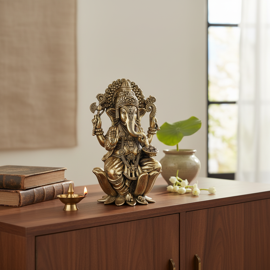 Antique Brass Lord Ganesha Idol – Fine Brass Ganpati Murti