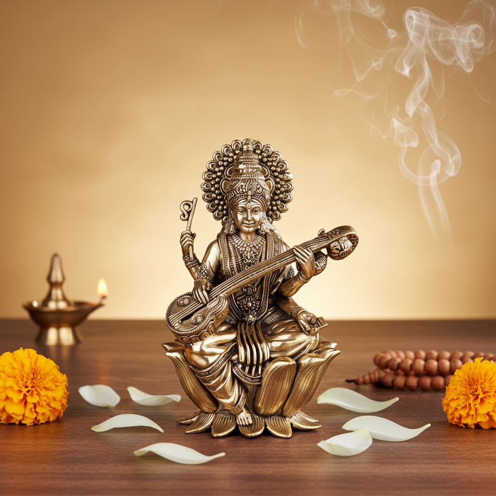 Antique Brass Goddess Saraswati Idol – Fine Brass Saraswati Murti