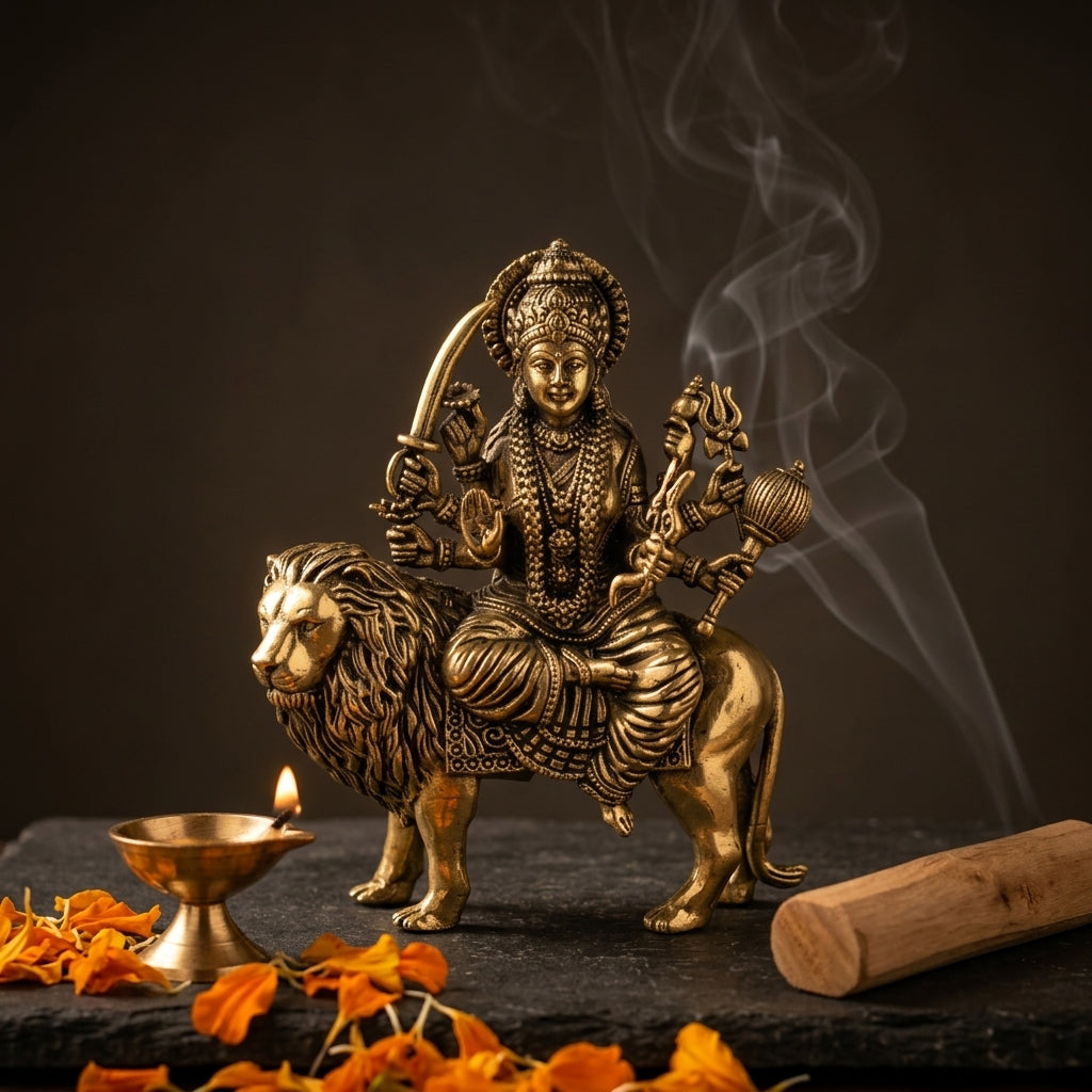 Fine Brass Maa Durga Idol on Lion – Decorative Spiritual Showpiece