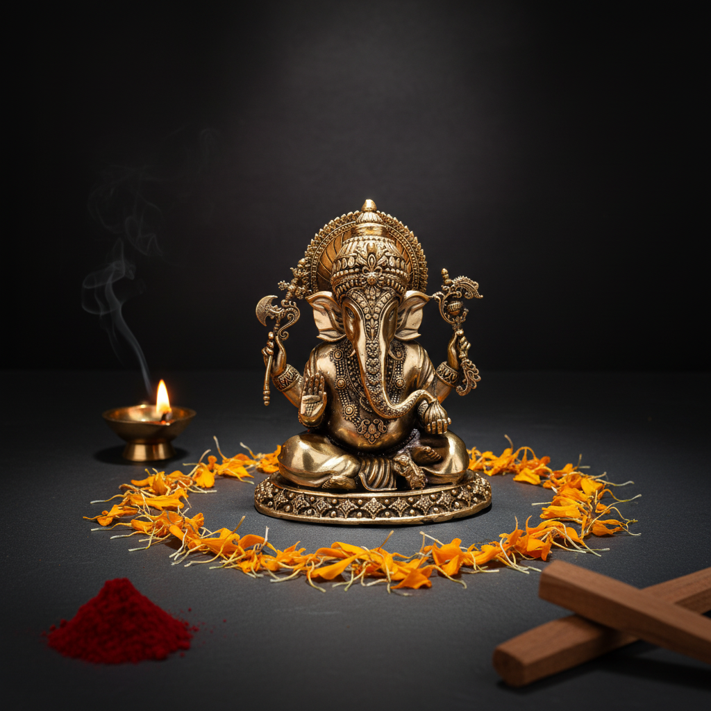 Antique Brass Lord Ganesha Idol – Blessing Pose Statue