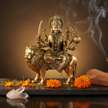 Fine Brass Durga Maa Idol with Lion for Home Décor– small Size