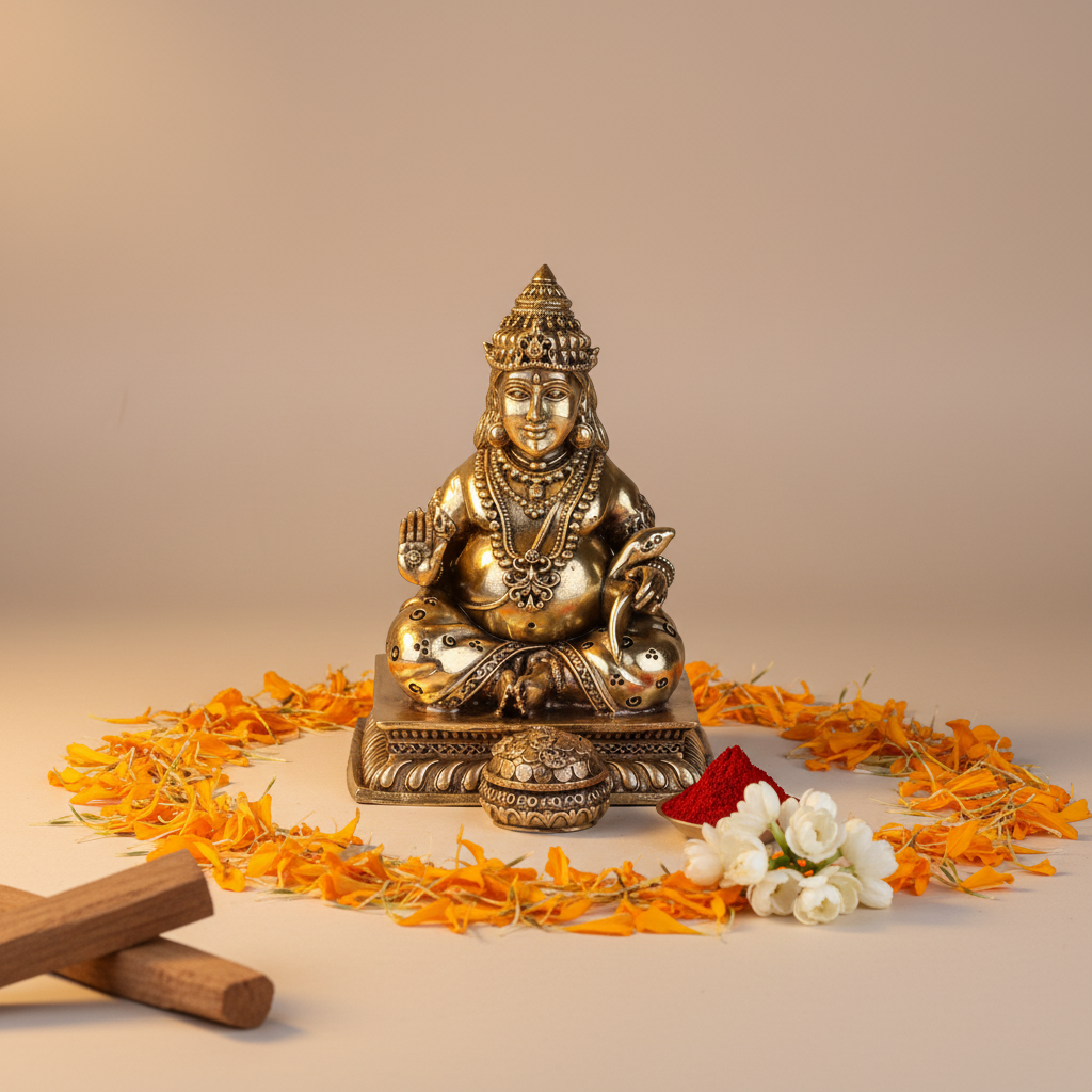 Antique Brass Kuber Idol | Lord Kuber Murti for Wealth, Prosperity