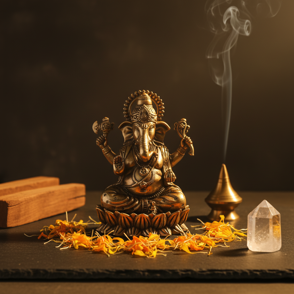 Antique Brass Ganesha Idol – Small Sitting Ganpati Murti