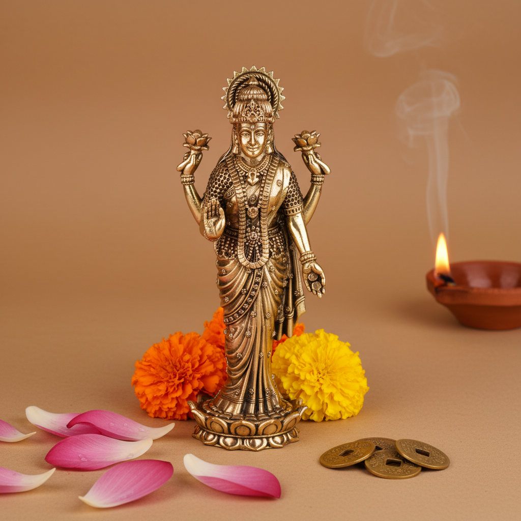 Fine Brass Goddess Lakshmi Idol – Medium Size