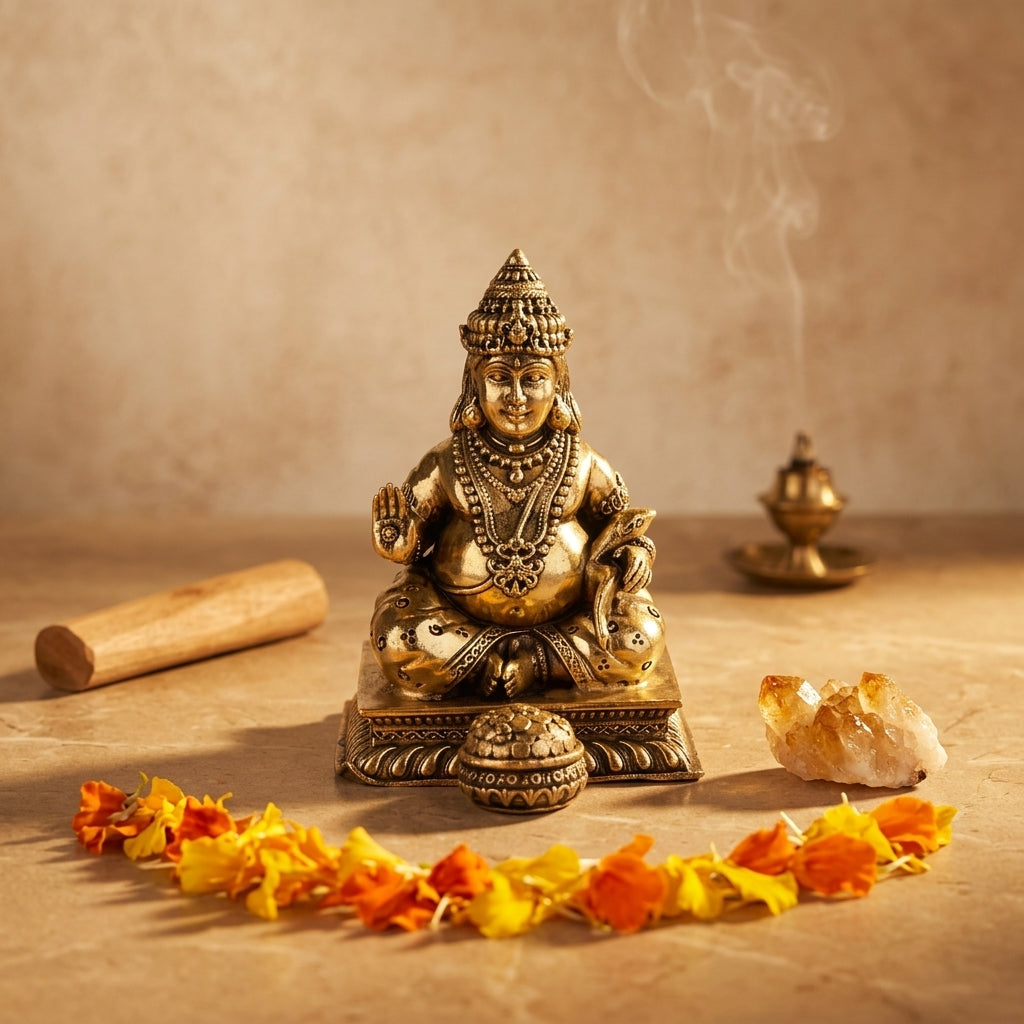 Antique Brass Lord Kuber Idol – Kubera Murti for Wealth & Prosperity