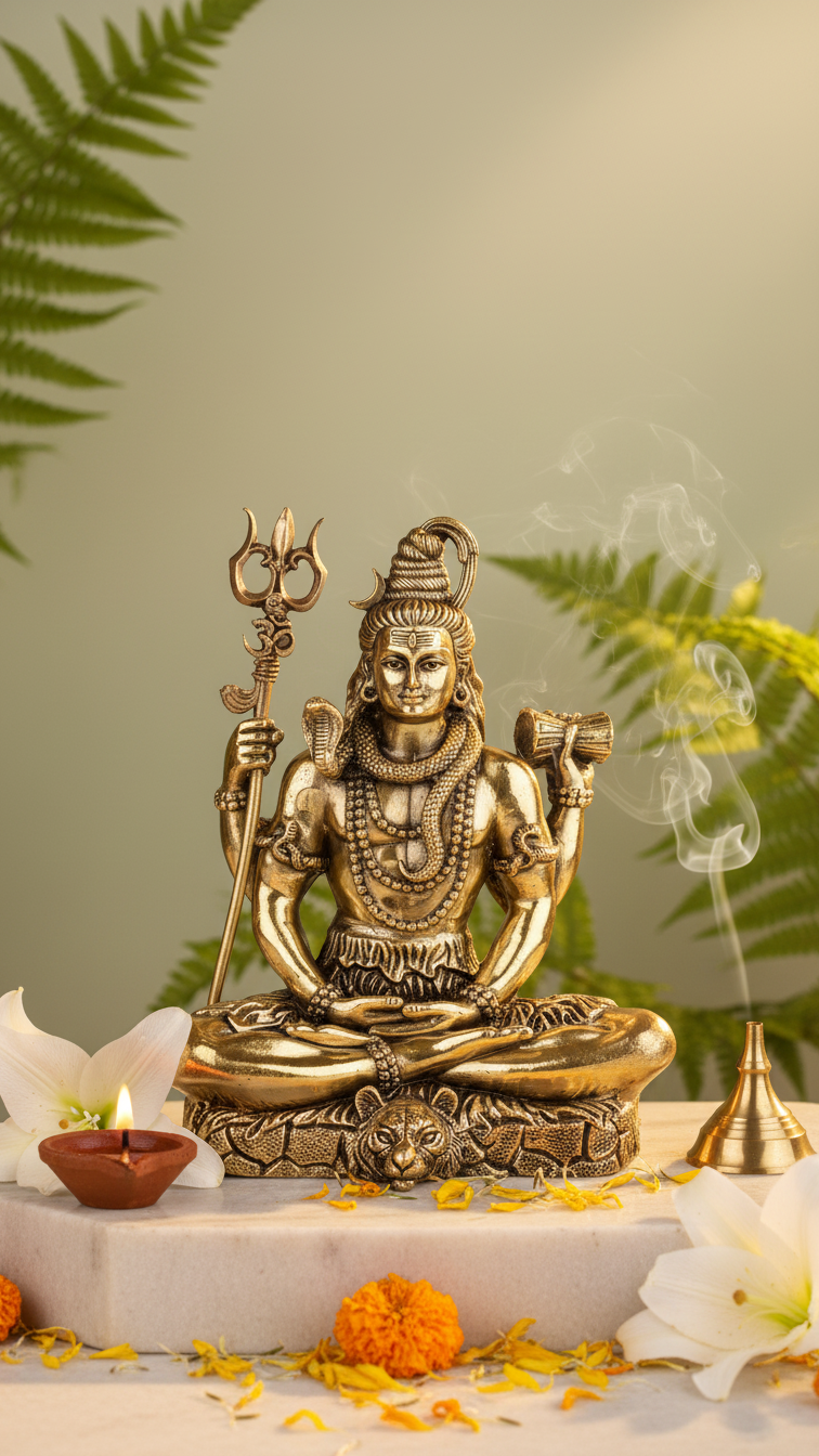 Antique Brass Meditating Lord Shiva Idol – Fine Brass Shiv Ji Murti