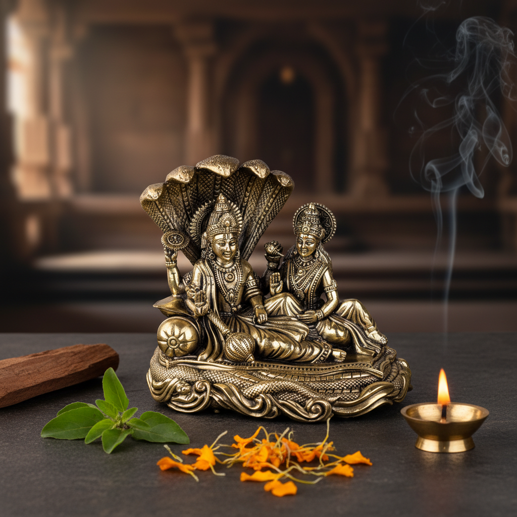 Antique Brass Vishnu Lakshmi Idol | Laxmi Narayan Murti for Home Temple