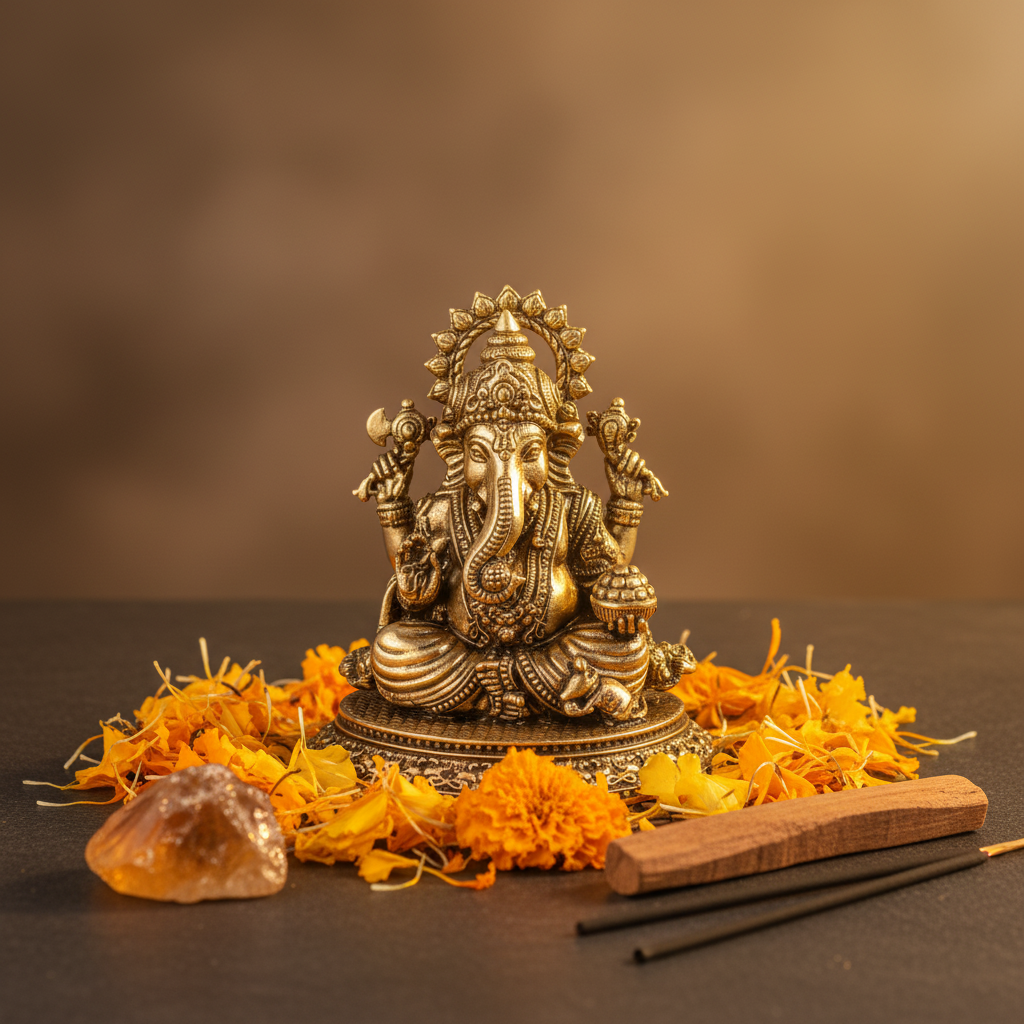 Mini Antique Brass Ganesha Idol – Ganpati Murti for Pooja & Décor
