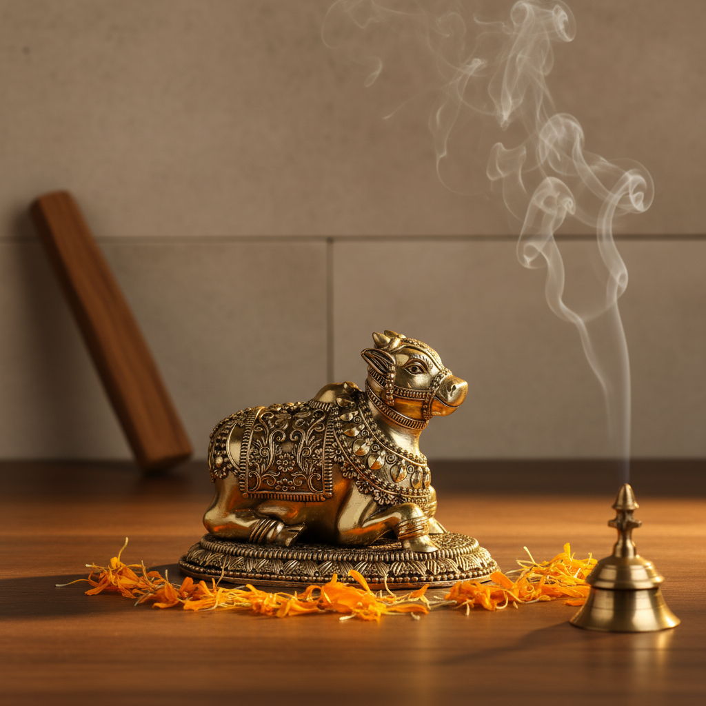 Antique Brass Nandi Bull Idol – Sacred Shiva Vehicle Statue