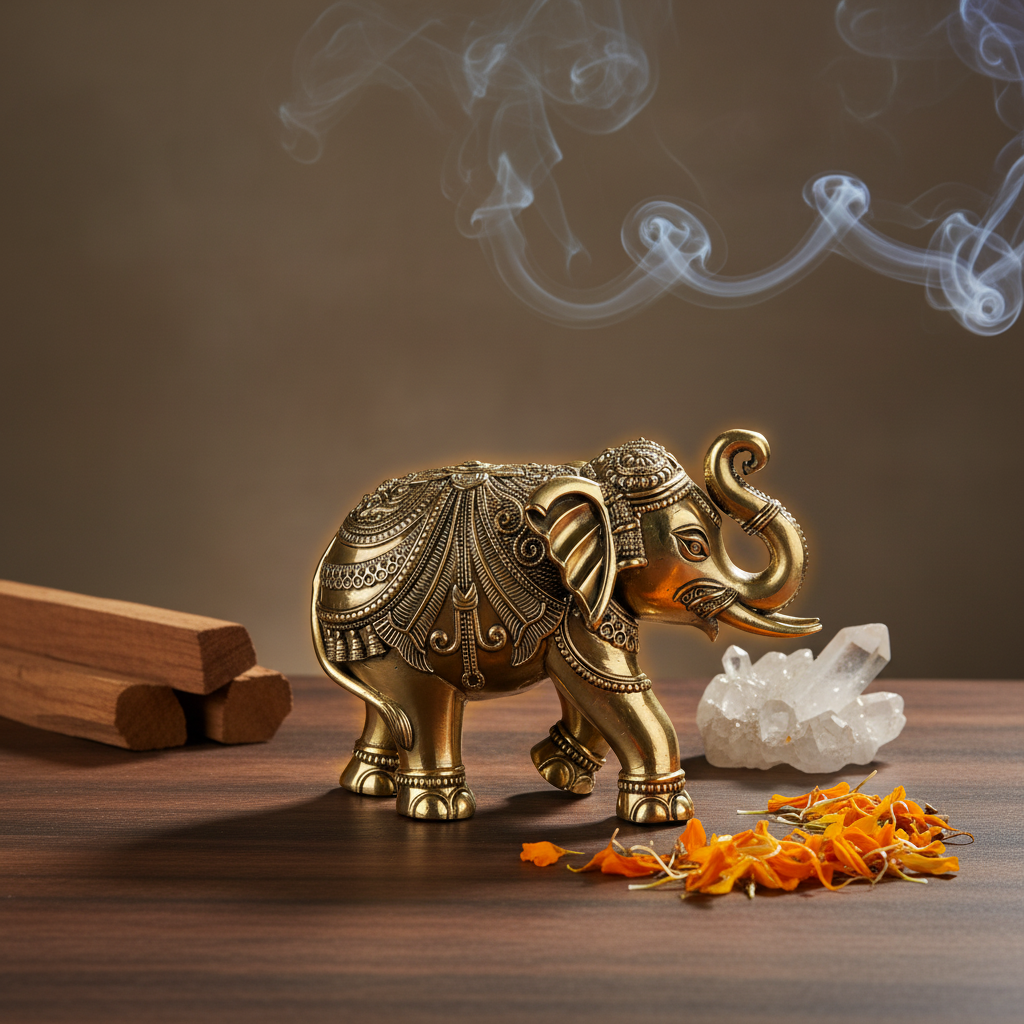 Antique Brass Elephant Idol | Fine Brass Lucky Elephant Statue