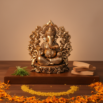 Antique Brass Lord Ganesha Idol with Decorative Frame