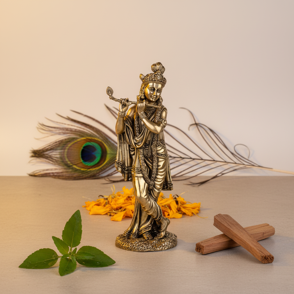 Antique Brass Lord Krishna Flute Idol – Murli Manohar Statue
