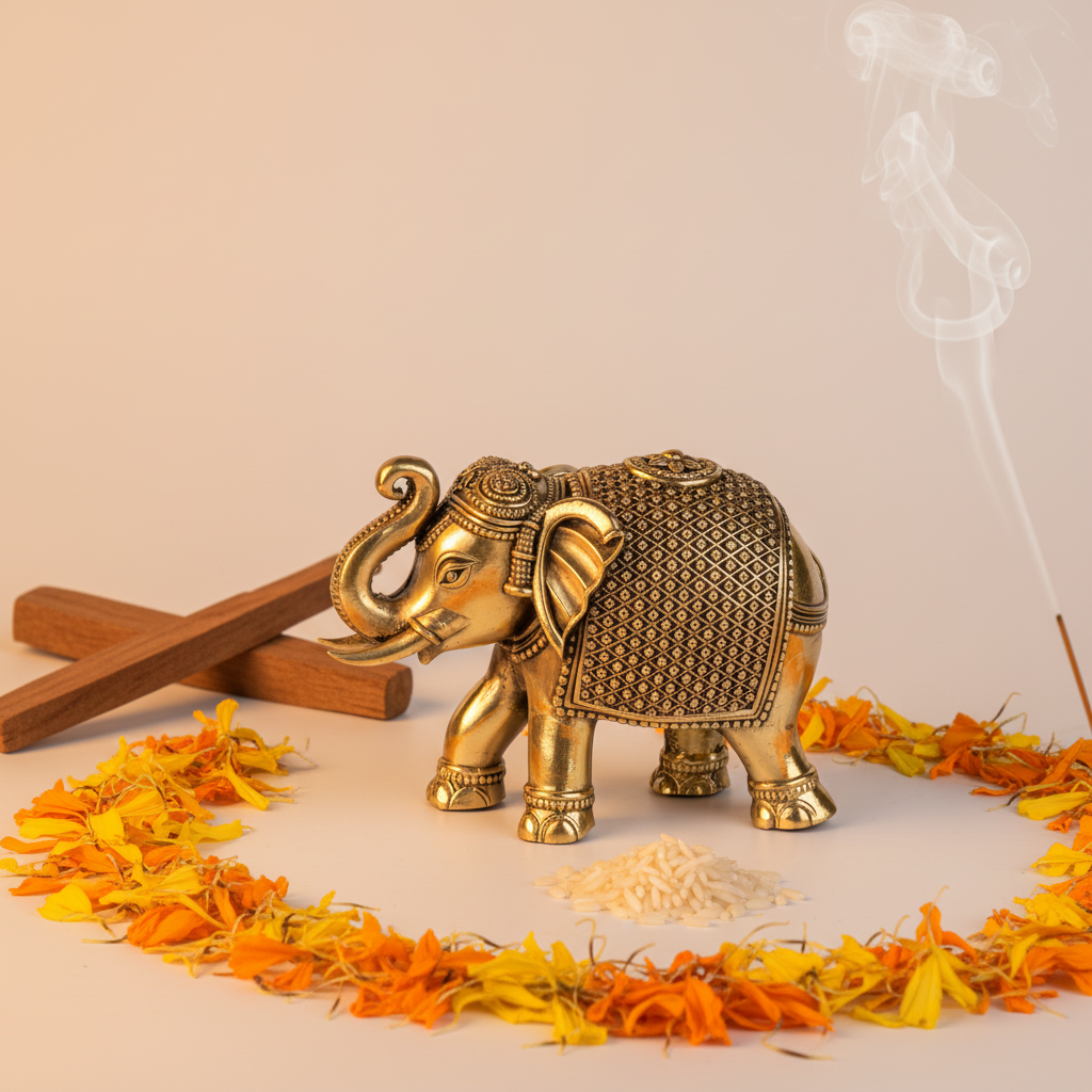 Antique Brass Elephant Idol – Premium Lucky Showpiece