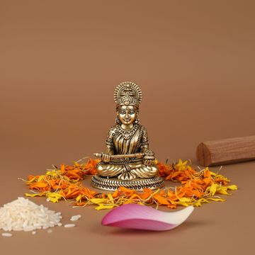 Antique Brass Saraswati Idol with Veena – Fine Brass Murti for Home