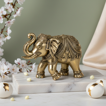Antique Brass Elephant Idol | Lucky Elephant Statue for Wealth