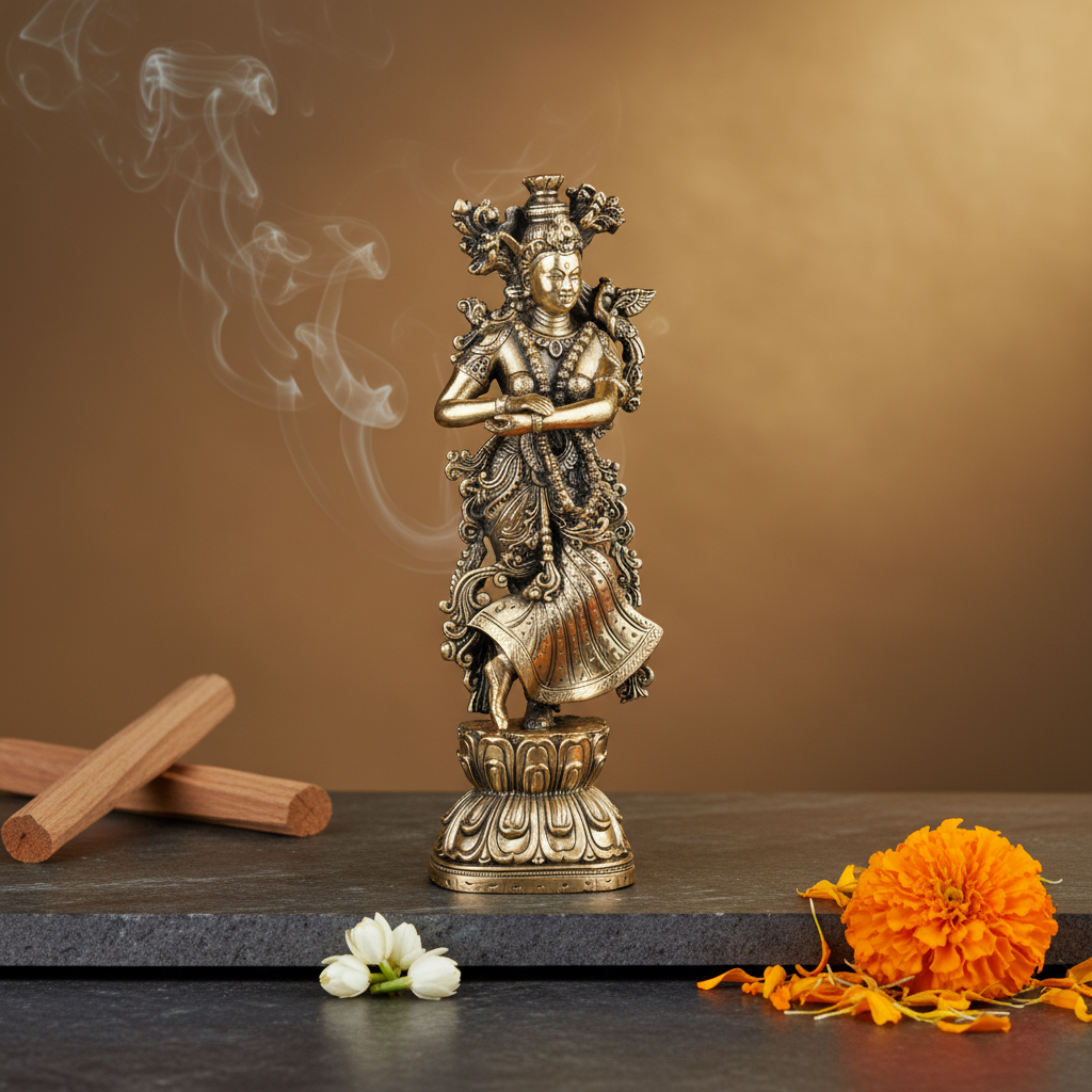 Fine Brass Radha Rani Idol – Decorative Spiritual Showpiece