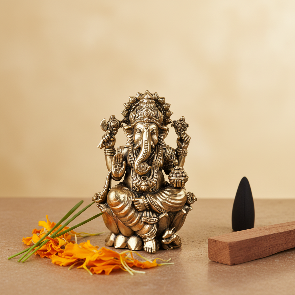 Antique Brass Lord Ganesha Idol | Fine Brass Ganpati Murti