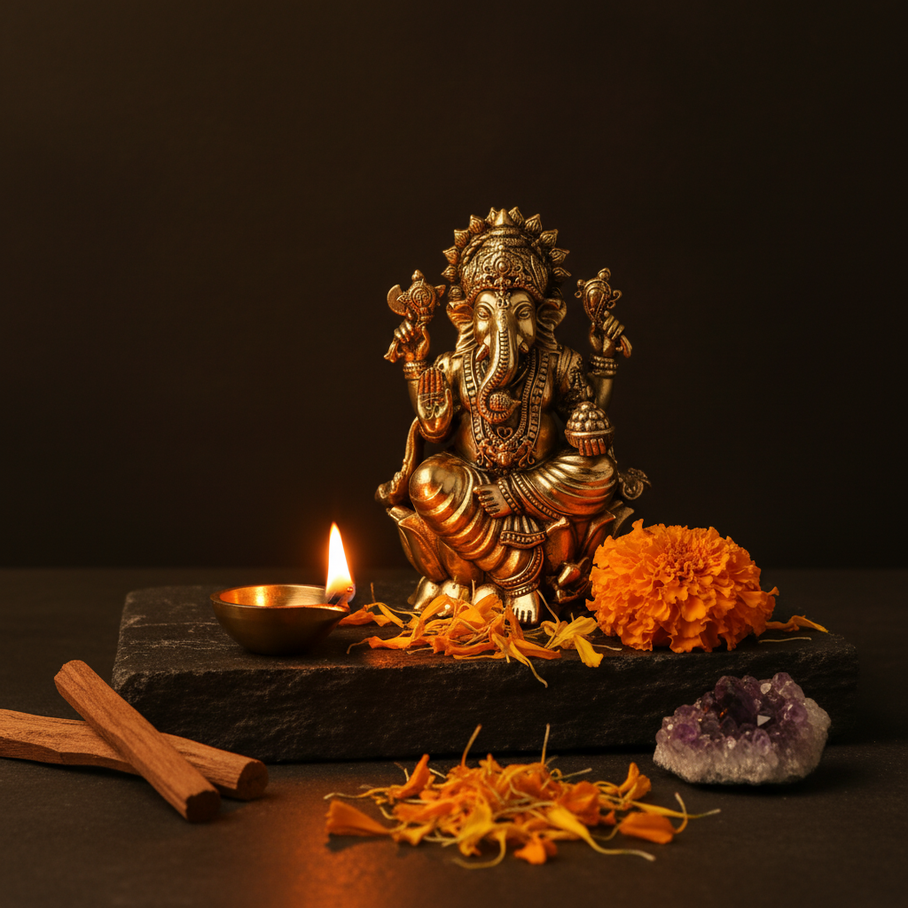 Antique Brass Lord Ganesha Idol – Ganpati Murti for Pooja