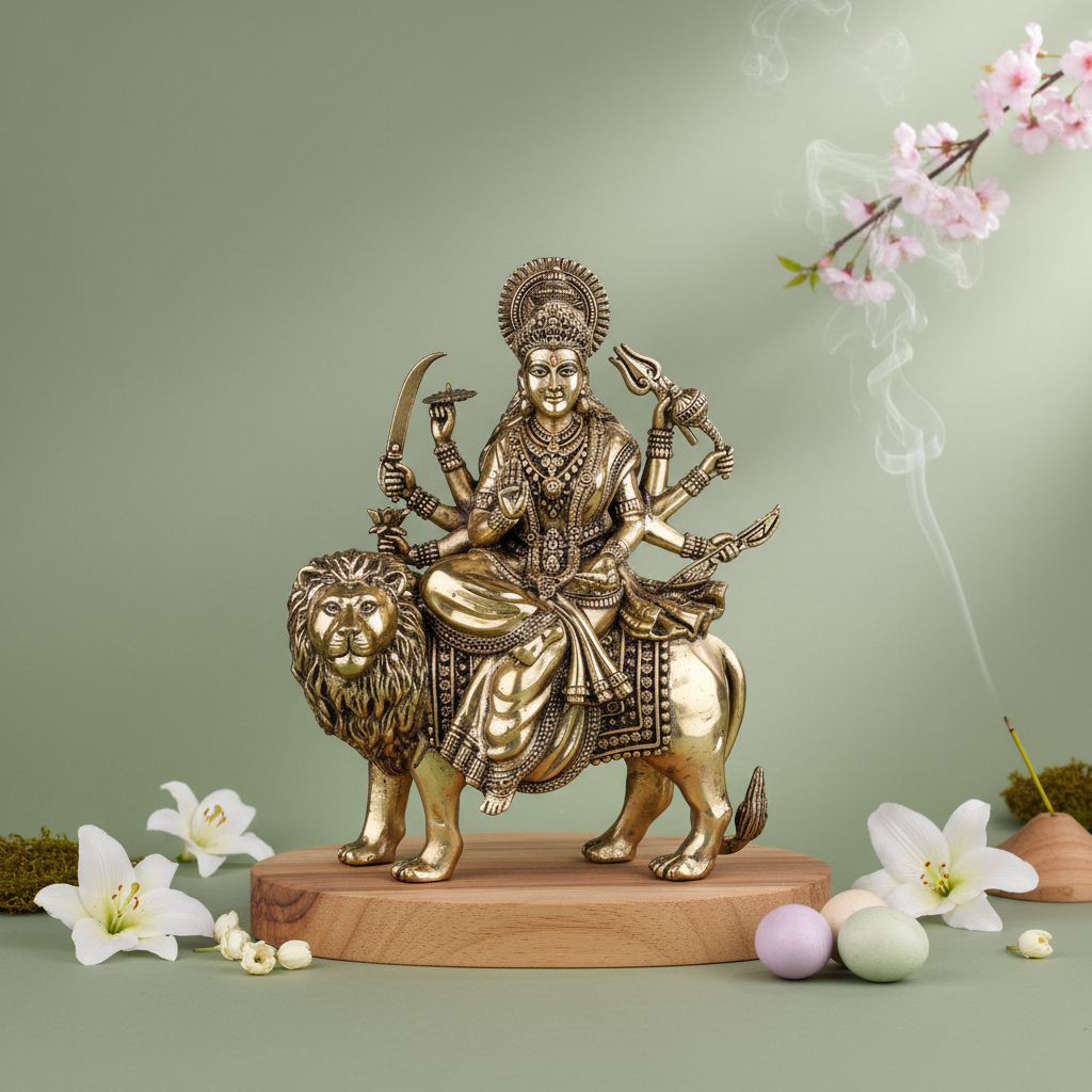 Antique Brass Goddess Durga Sitting on Lion Idol | Fine Brass Sherawali Mata