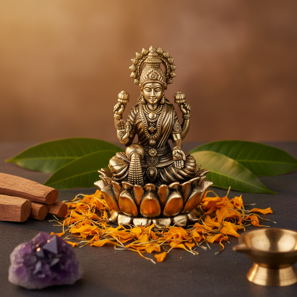 Mini Antique Brass Lakshmi Idol – Maa Laxmi Murti for Pooja & Décor
