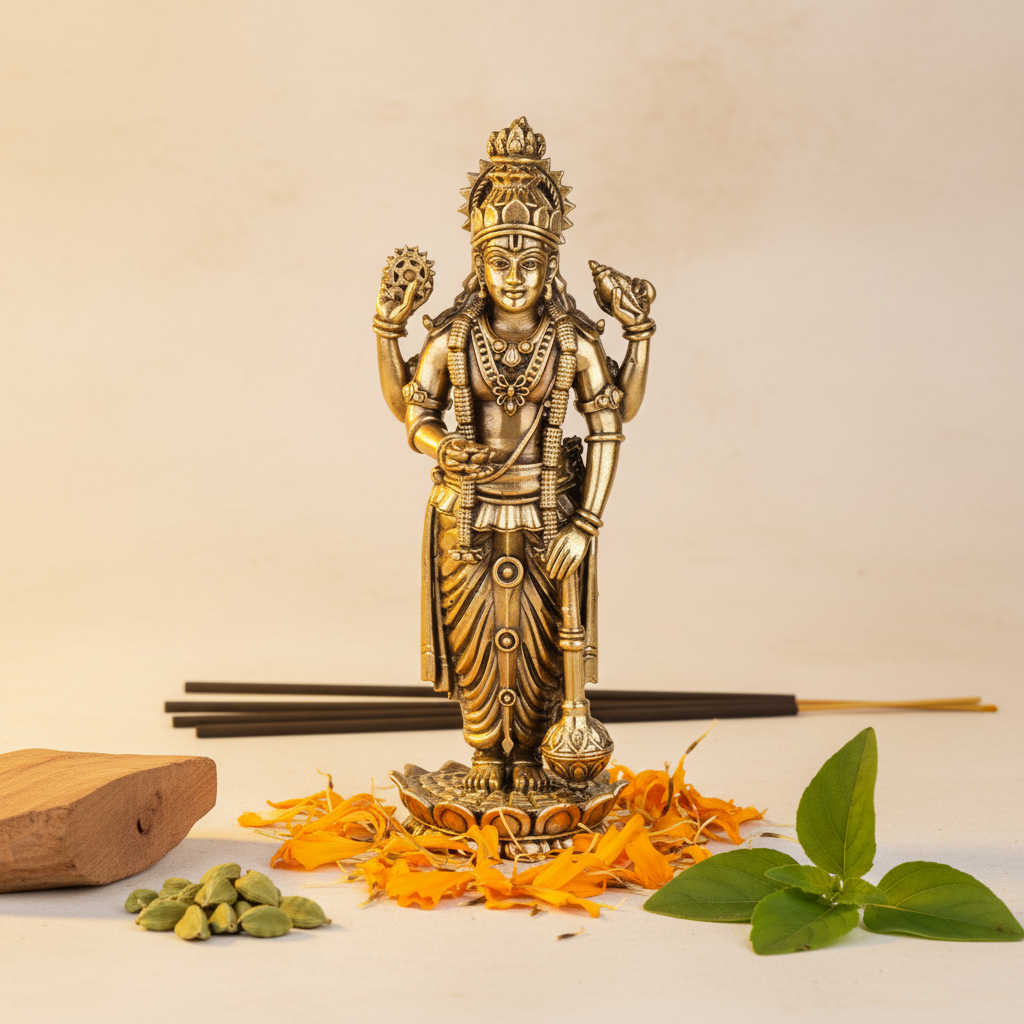 Antique Brass Lord Vishnu Idol | Fine Brass Bhagwan Vishnu Statue