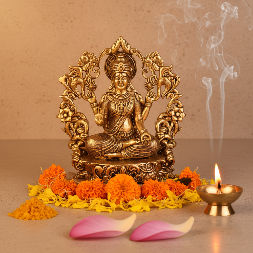 Antique Brass Goddess Lakshmi Idol with Decorative Frame