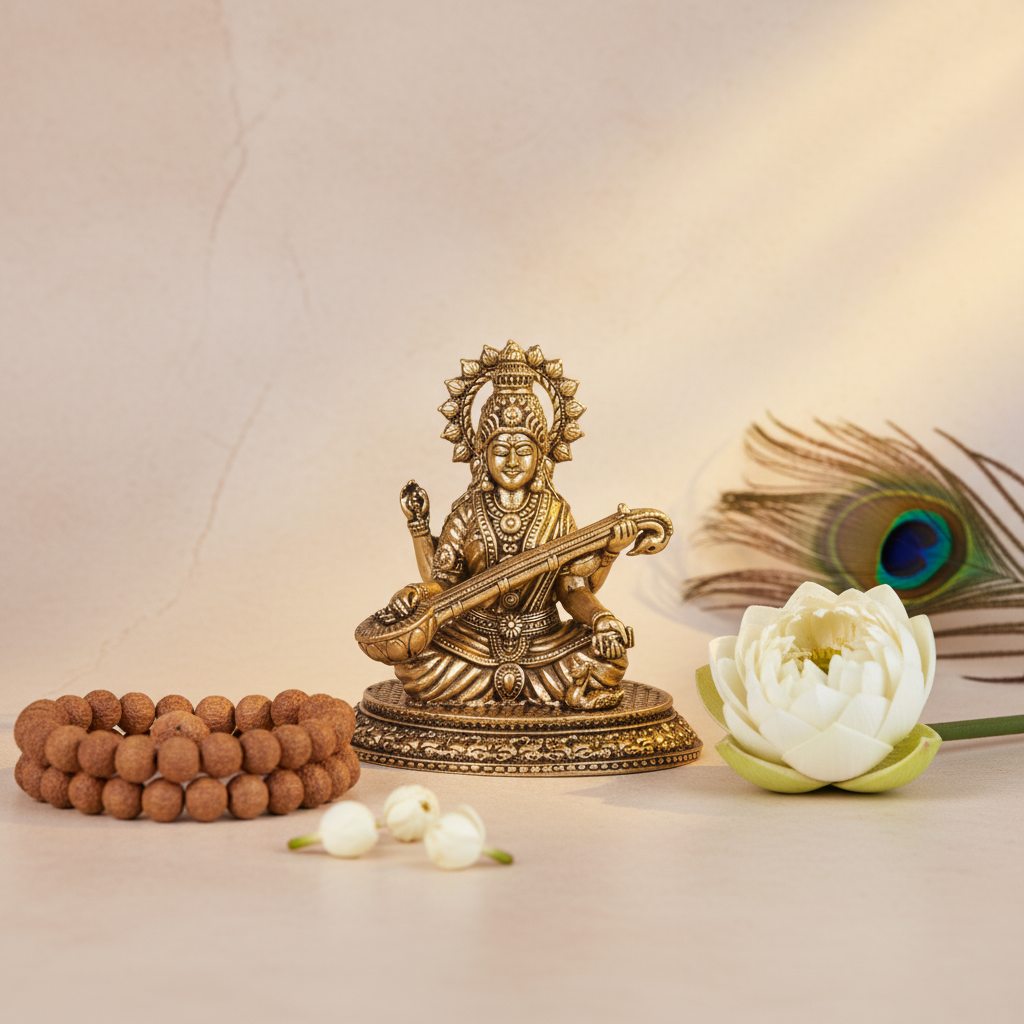 Mini Antique Brass Saraswati Idol – Maa Saraswati Murti