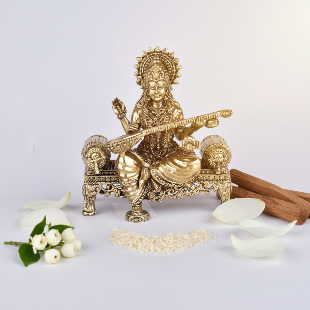 Fine Brass Saraswati Mata Idol with Veena – Decorative Showpiece