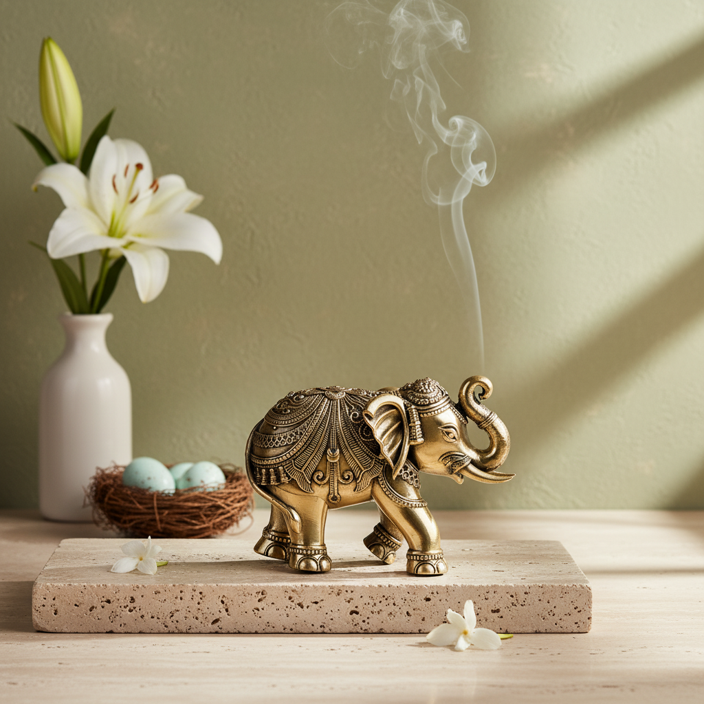 Antique Brass Elephant Idol | Fine Brass Elephant for Good Luck