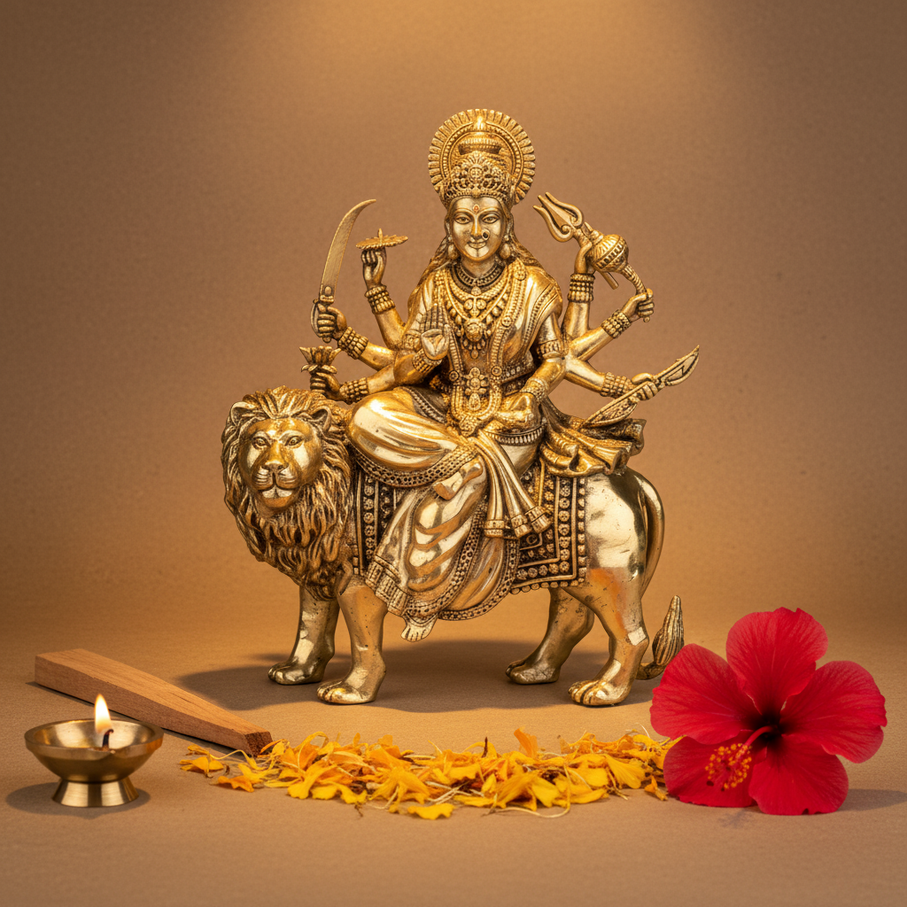 Antique Brass Goddess Durga Sitting on Lion Idol | Fine Brass Sherawali Mata