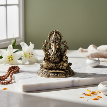 Mini Antique Brass Ganesha Idol – Ganpati Murti for Pooja & Décor