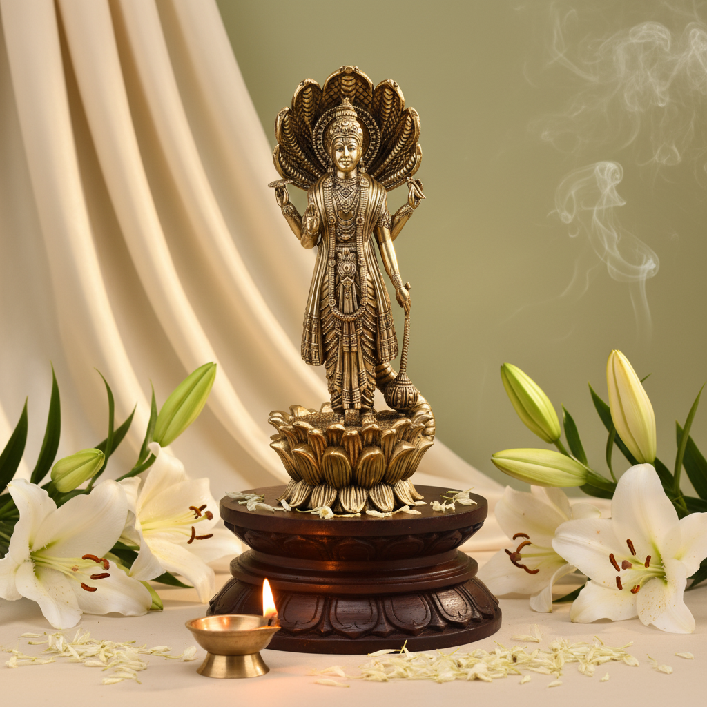 Antique Brass Standing God Vishnu Idol – Fine Brass Lord Vishnu Murti